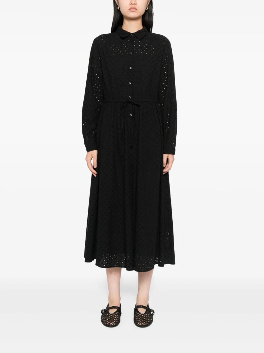 eyelet-detailing shirt dress