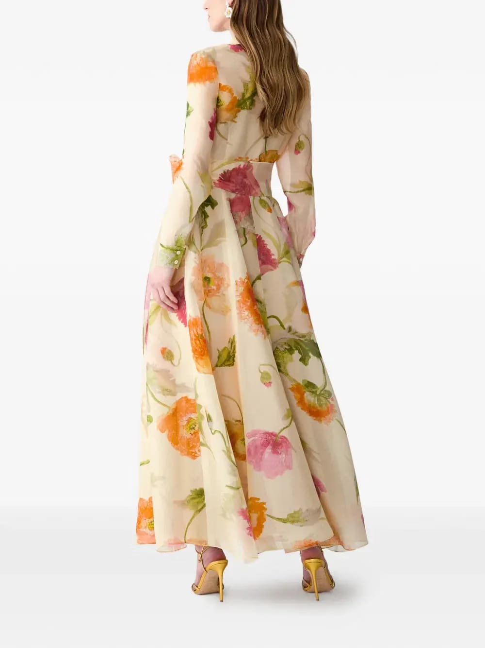 Poppy-print organza trench dress