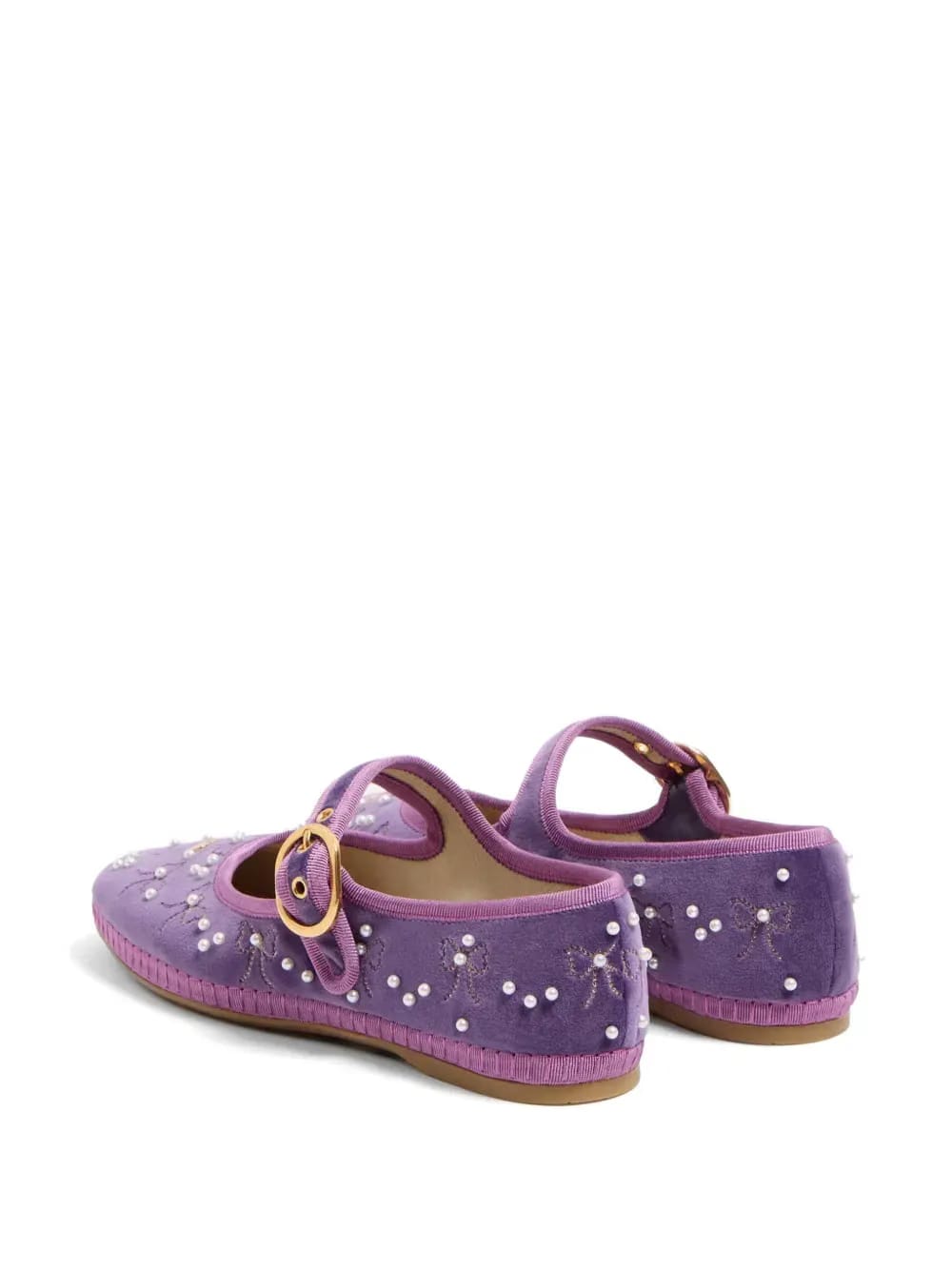 Mary-Jane endouce velvet ballerina with bow embroidery