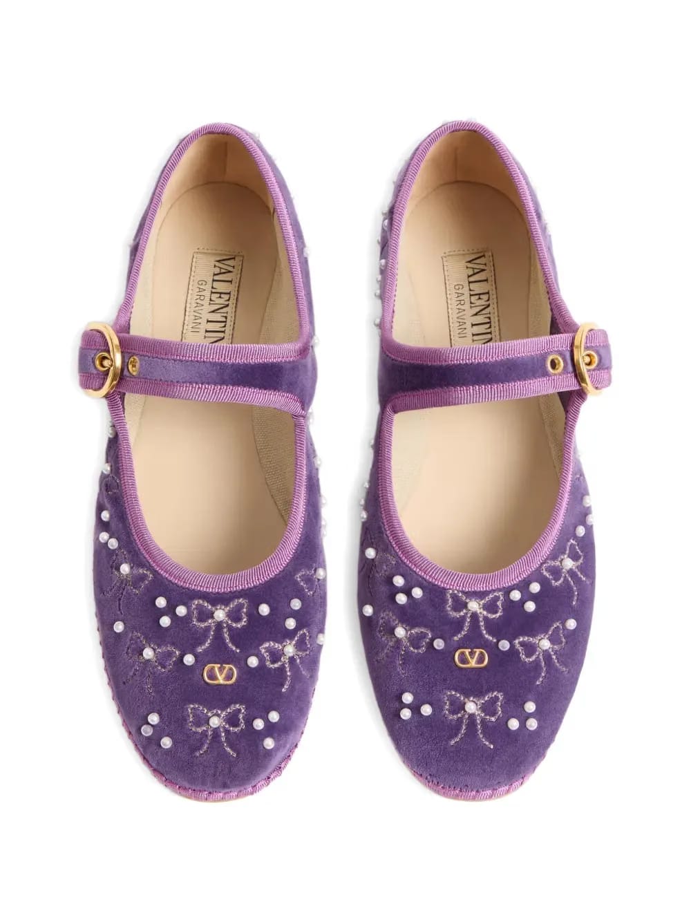 Mary-Jane endouce velvet ballerina with bow embroidery