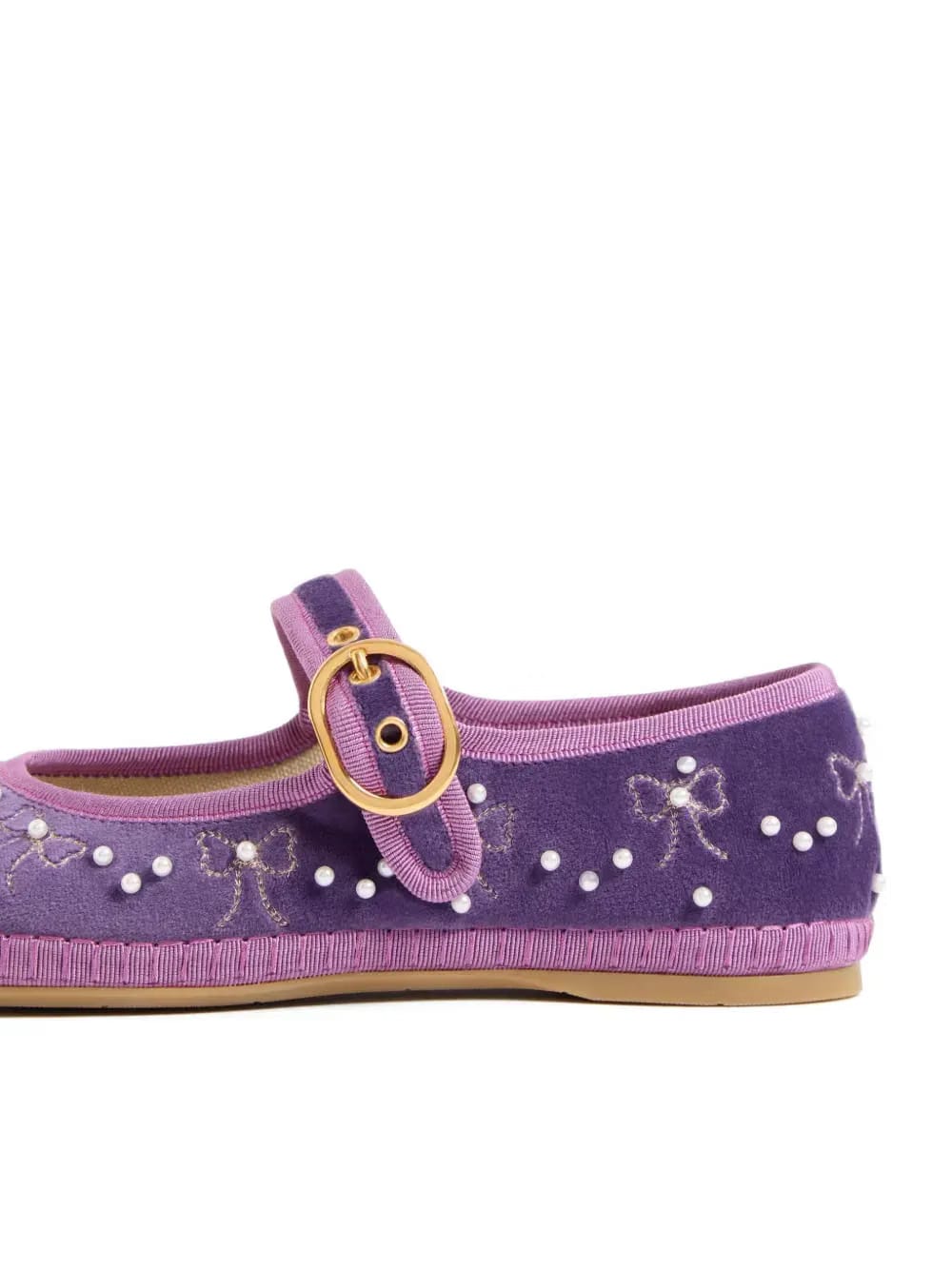 Mary-Jane endouce velvet ballerina with bow embroidery