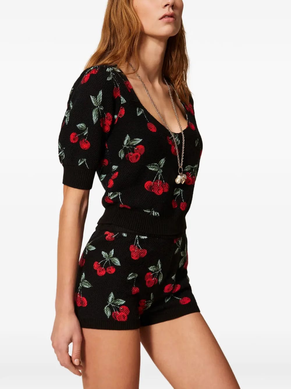cherry-detail short-sleeve sweater