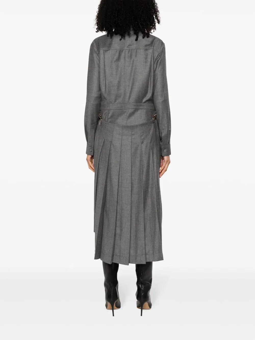 spread-collar pleated midi dress