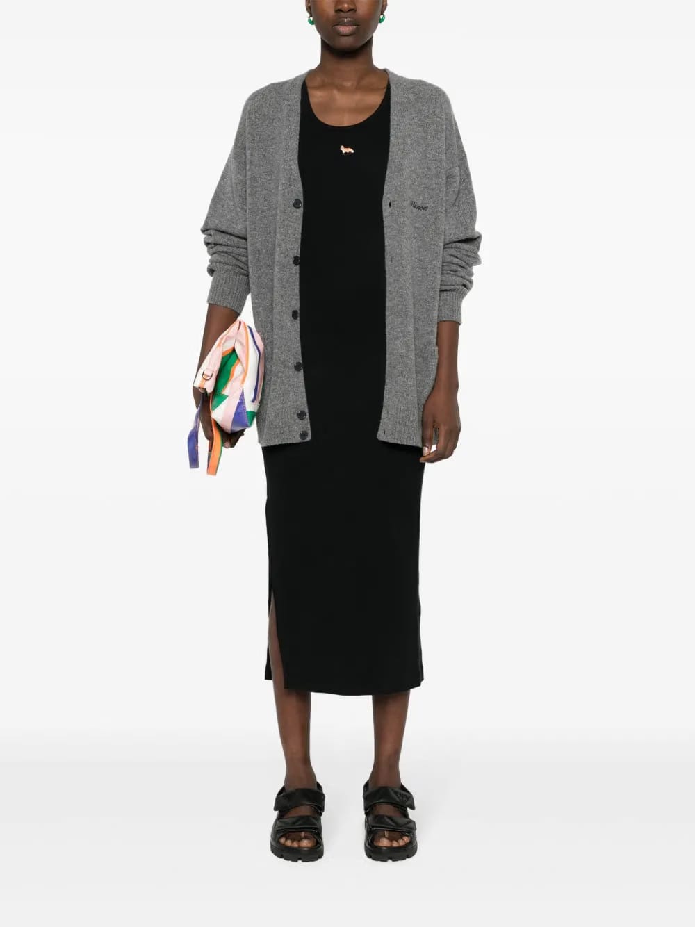fox-motif ribbed midi dress