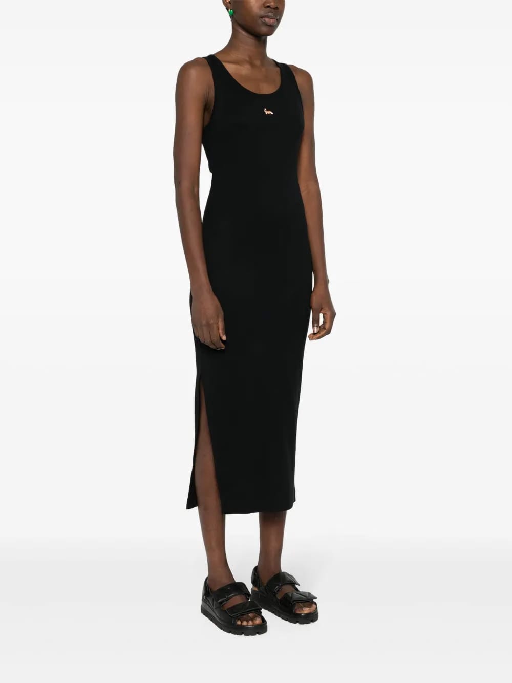 fox-motif ribbed midi dress