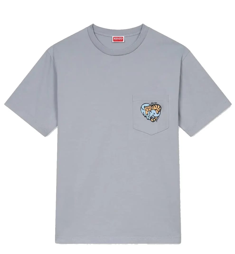 Kenzo Embroidered Jungle Heart Pocket T-Shirt (Grey)