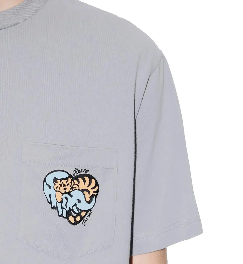 Kenzo Embroidered Jungle Heart Pocket T-Shirt (Grey)