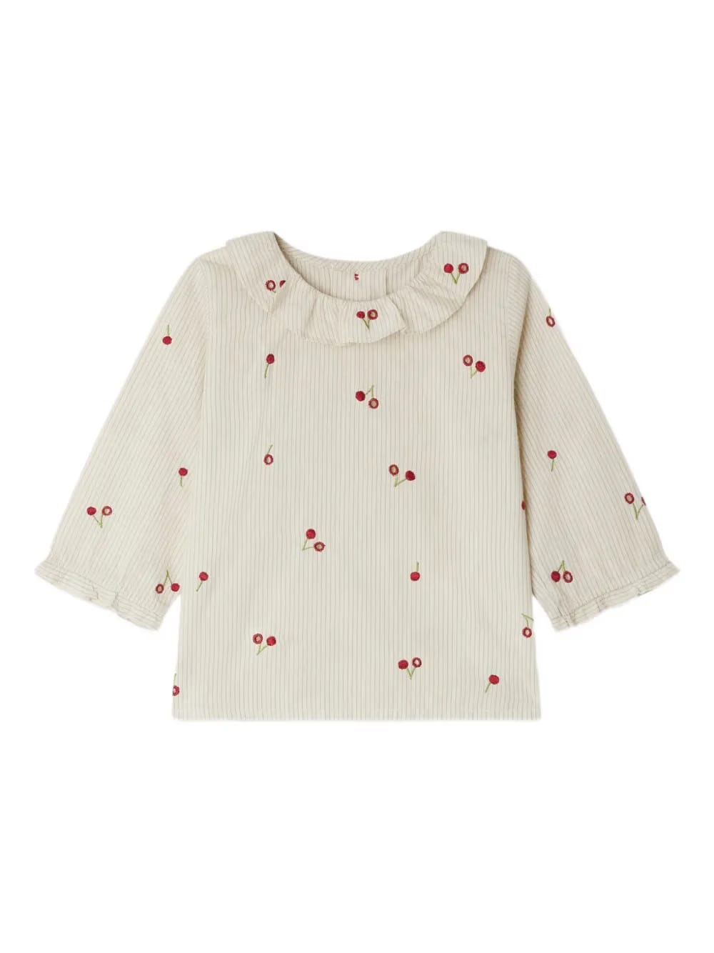 ruffled cherry-embroidered blouse