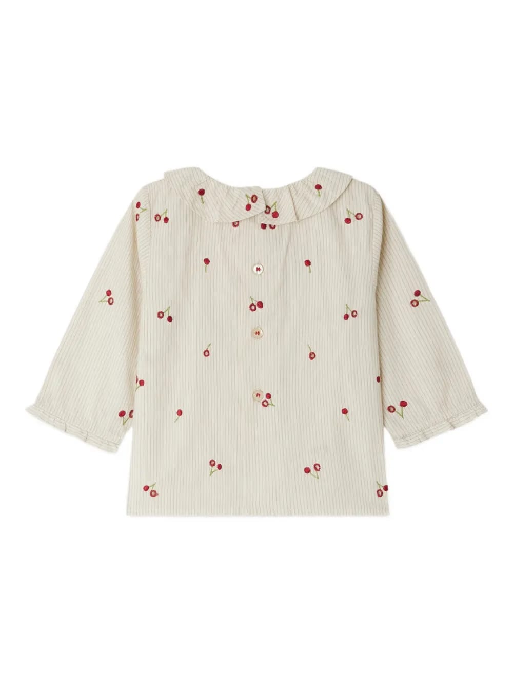 ruffled cherry-embroidered blouse