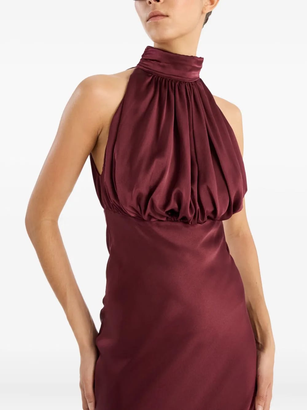 high-neck silk maxi dress