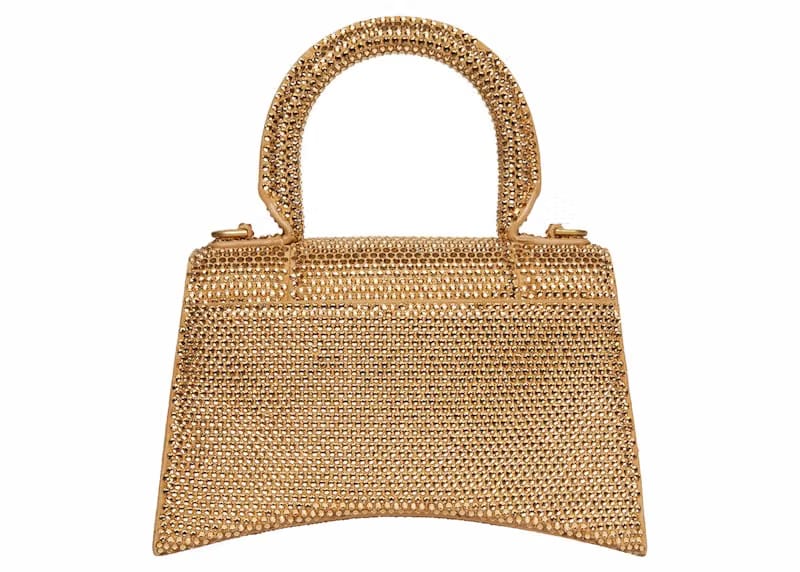 Balenciaga Hourglass XS Handbag With Rhinestones Gold