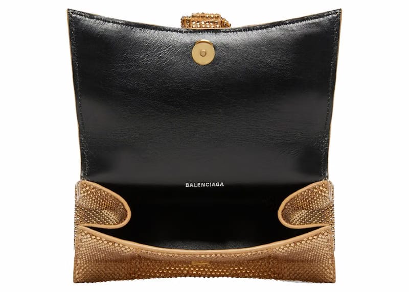Balenciaga Hourglass XS Handbag With Rhinestones Gold