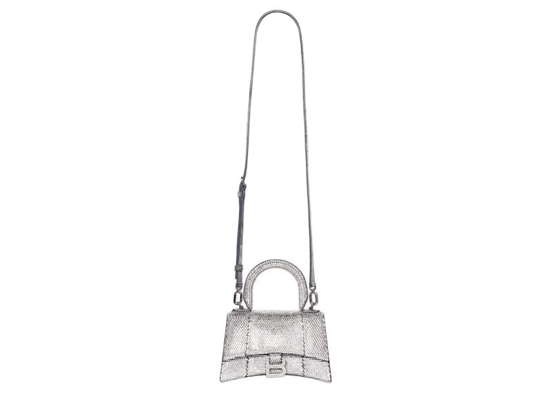 Balenciaga Hourglass Handbag XS Rhinestone Grey
