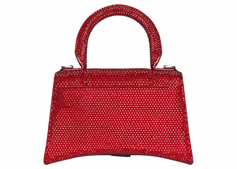 Balenciaga Hourglass XS Handbag With Rhinestones Red