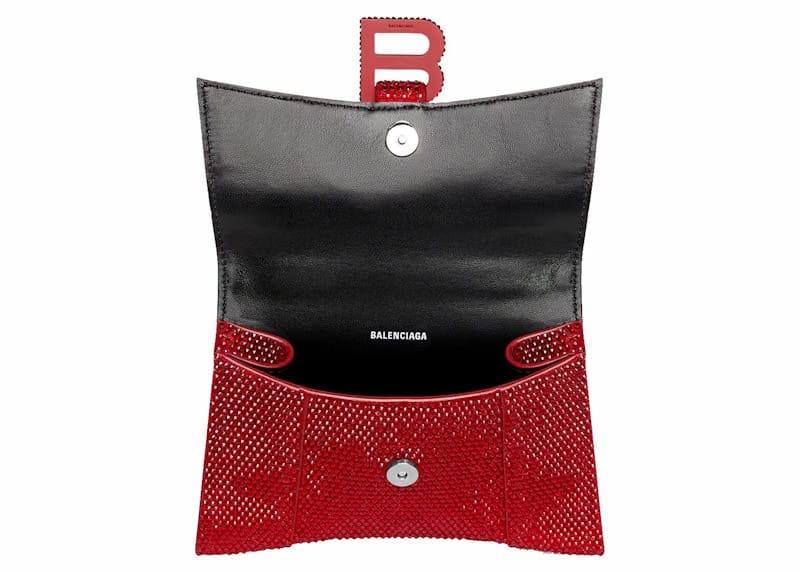 Balenciaga Hourglass XS Handbag With Rhinestones Red