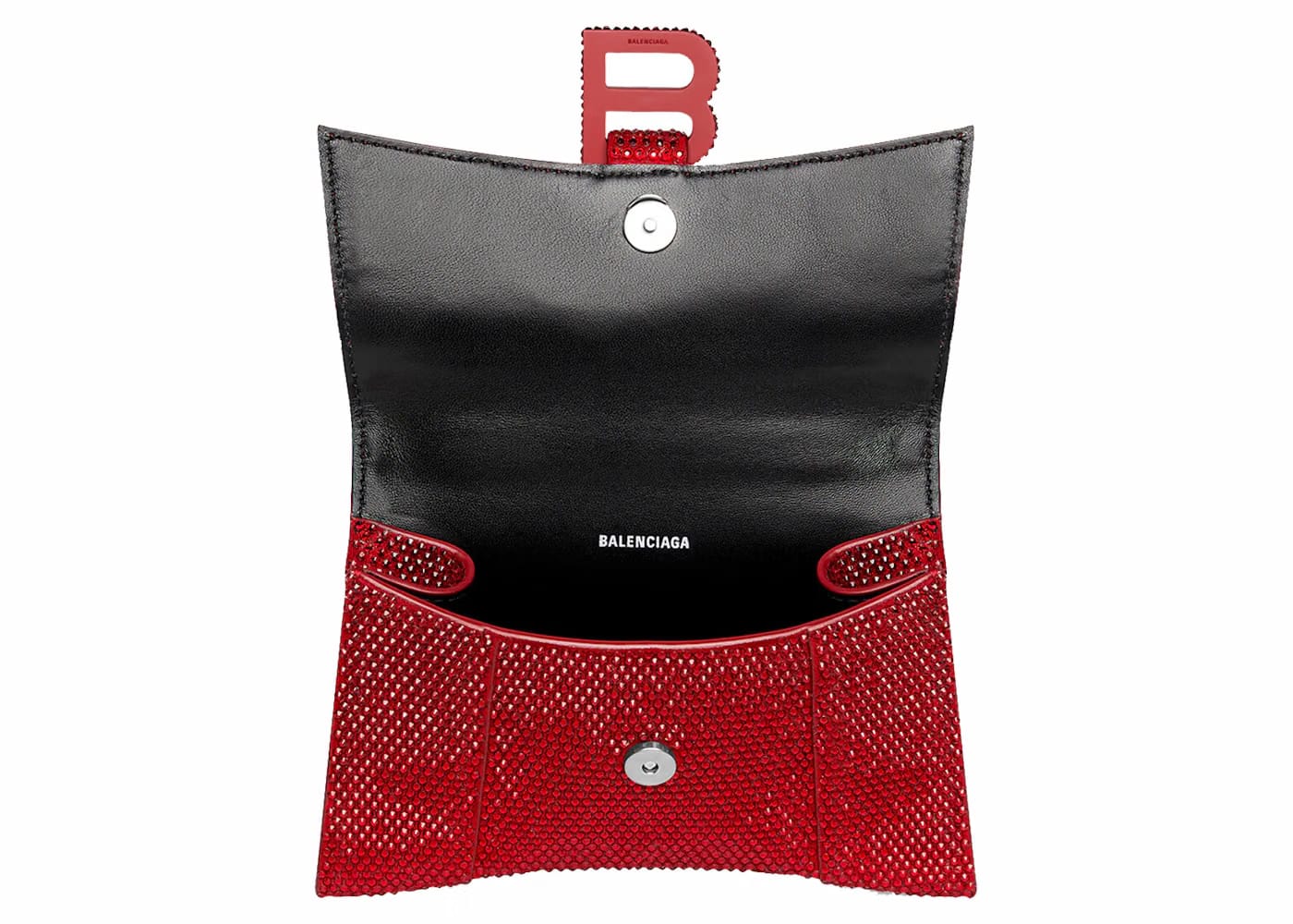 Balenciaga Hourglass XS Handbag With Rhinestones Red