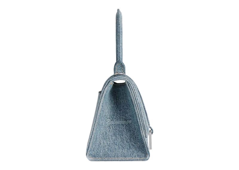 Balenciaga Women's Hourglass Small Handbag Girly Allover Denim Light Blue