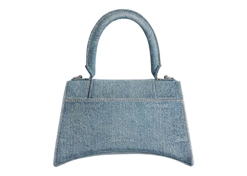 Balenciaga Women's Hourglass Small Handbag Girly Allover Denim Light Blue