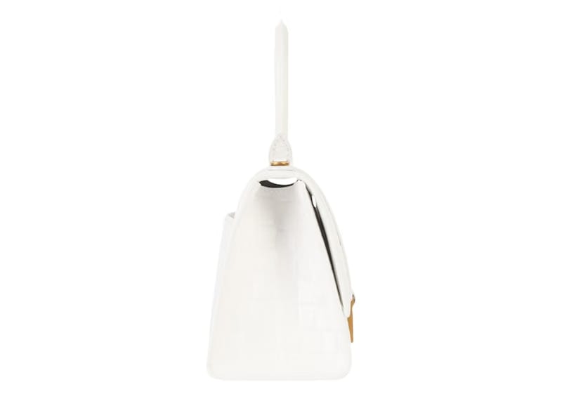 Balenciaga Hourglass Handbag Crocodile Embossed White/Gold-tone