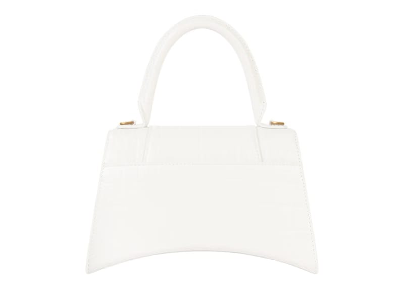 Balenciaga Hourglass Handbag Crocodile Embossed White/Gold-tone