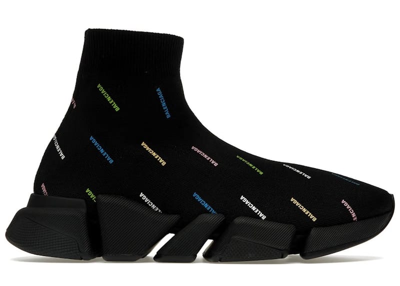 Balenciaga Speed 2.0 AllOver Logo Recycled Knit Black Multicolor