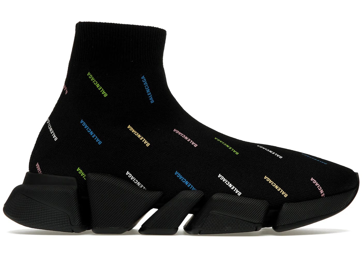 Balenciaga Speed 2.0 AllOver Logo Recycled Knit Black Multicolor