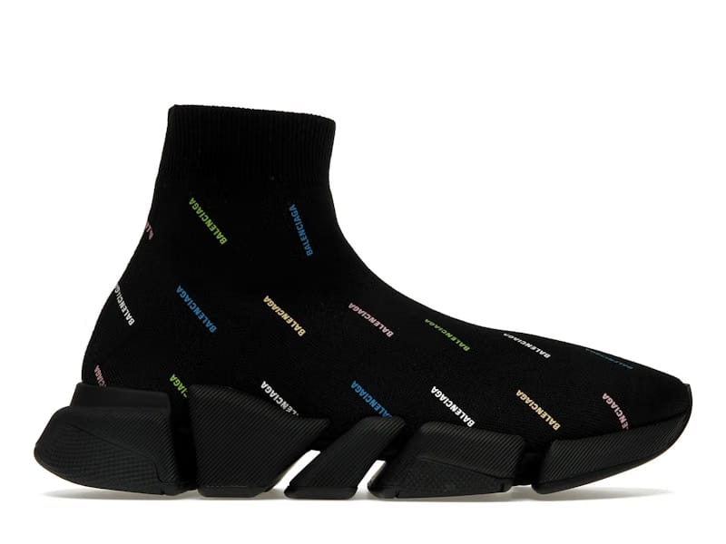 Balenciaga Speed 2.0 AllOver Logo Recycled Knit Black Multicolor