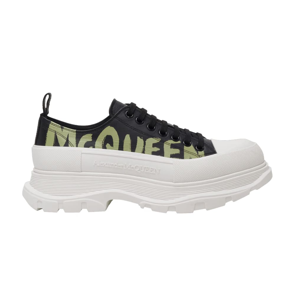 Alexander McQueen Tread Slick Lace Up Graffiti Logo - Black Khaki