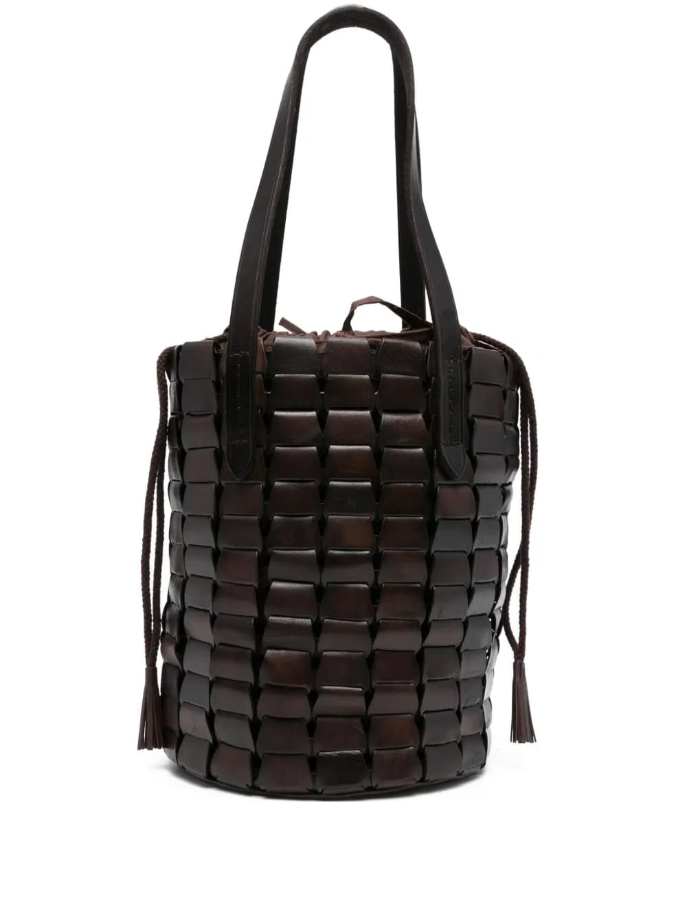 leather woven bucket bag