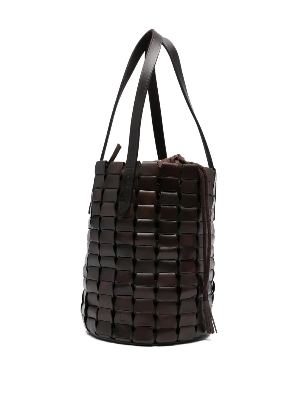 leather woven bucket bag