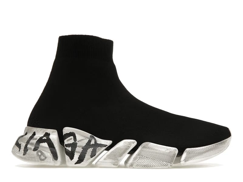 Balenciaga Speed 2.0 Graffiti Recycled Knit Black White