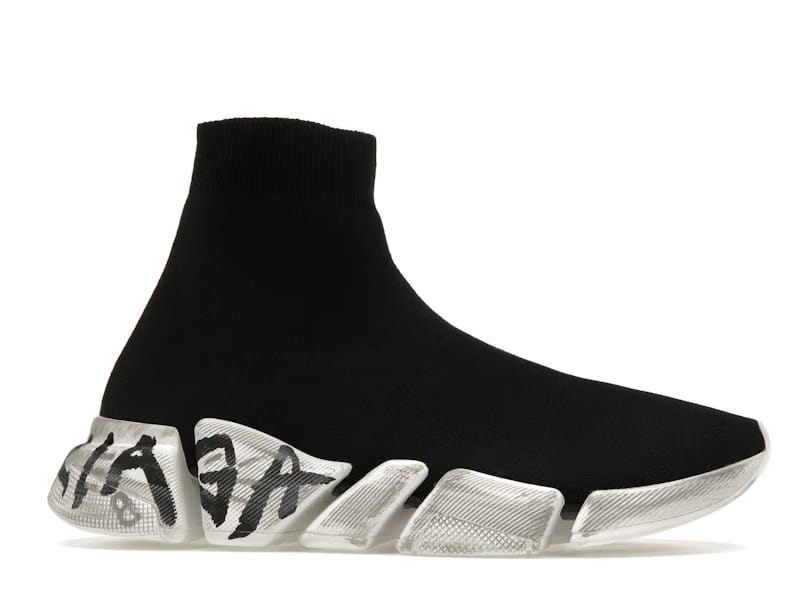 Balenciaga Speed 2.0 Graffiti Recycled Knit Black White