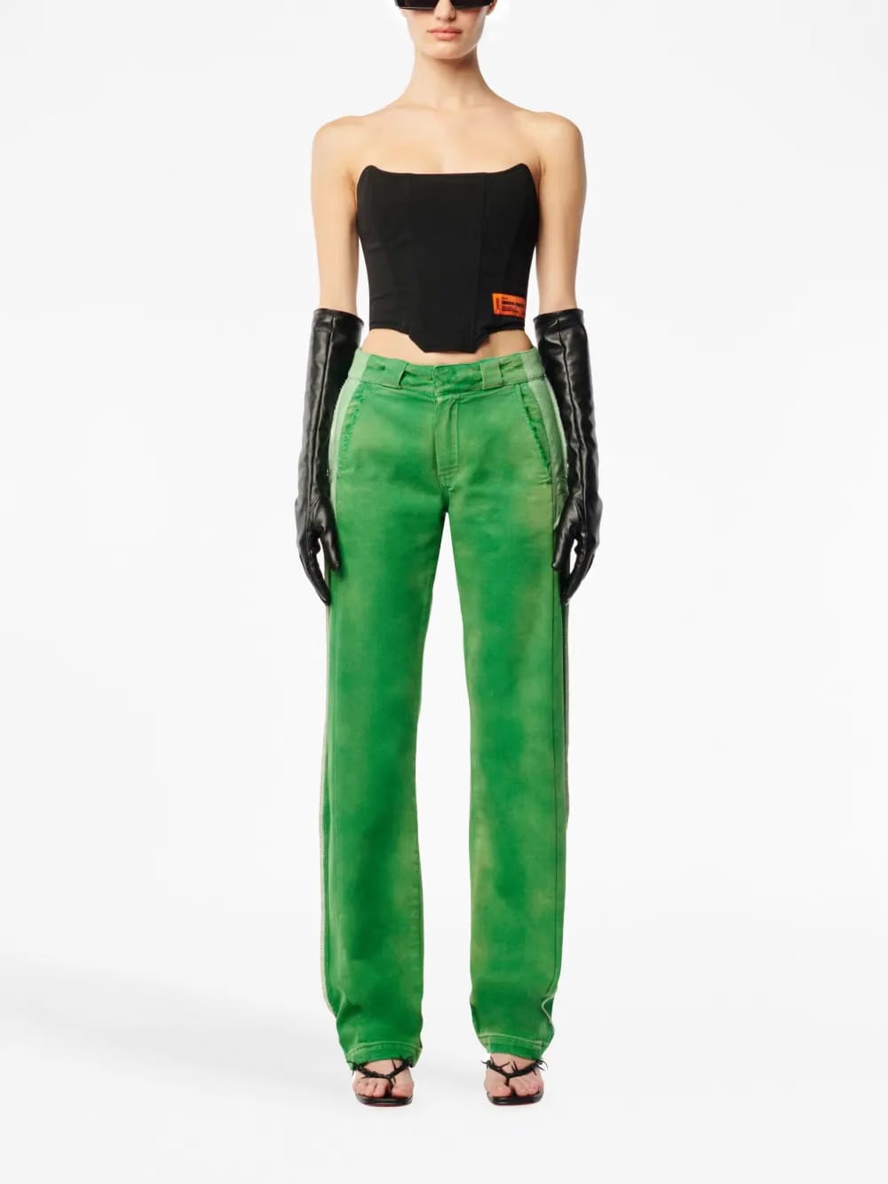mid-rise distressed-finish trousers