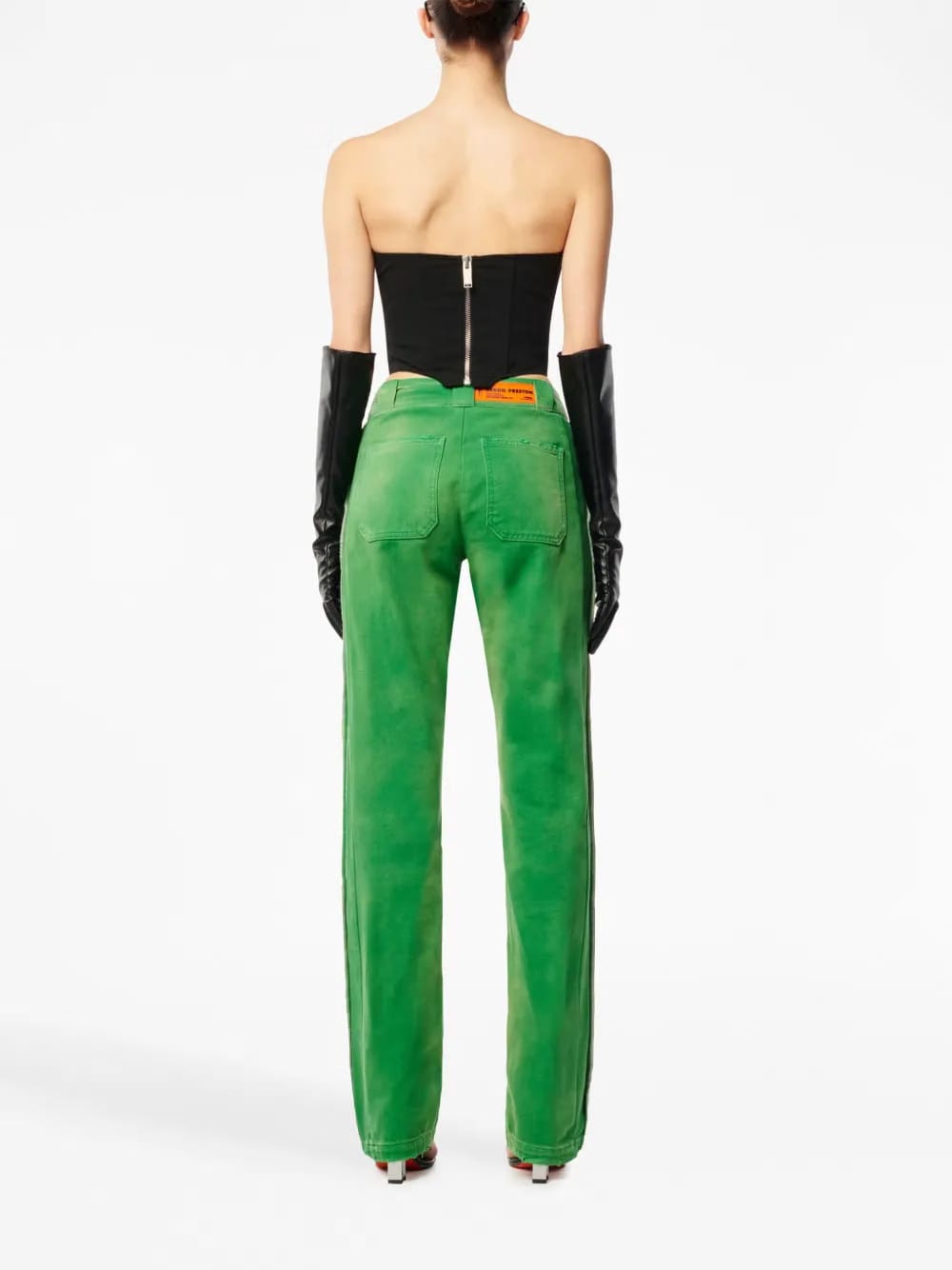 mid-rise distressed-finish trousers