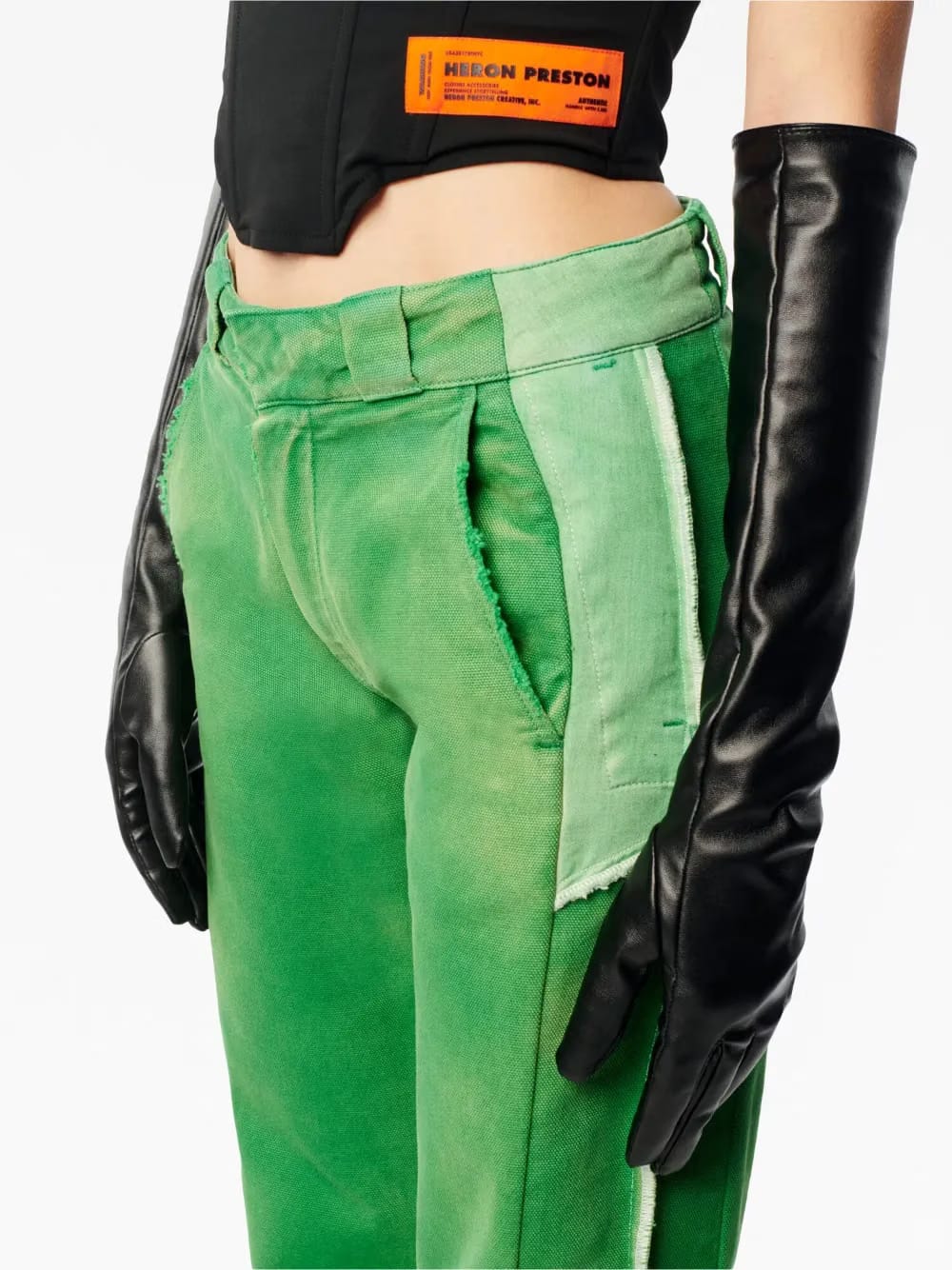 mid-rise distressed-finish trousers