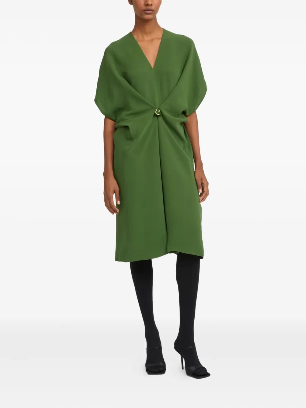 draped twist-front midi dress