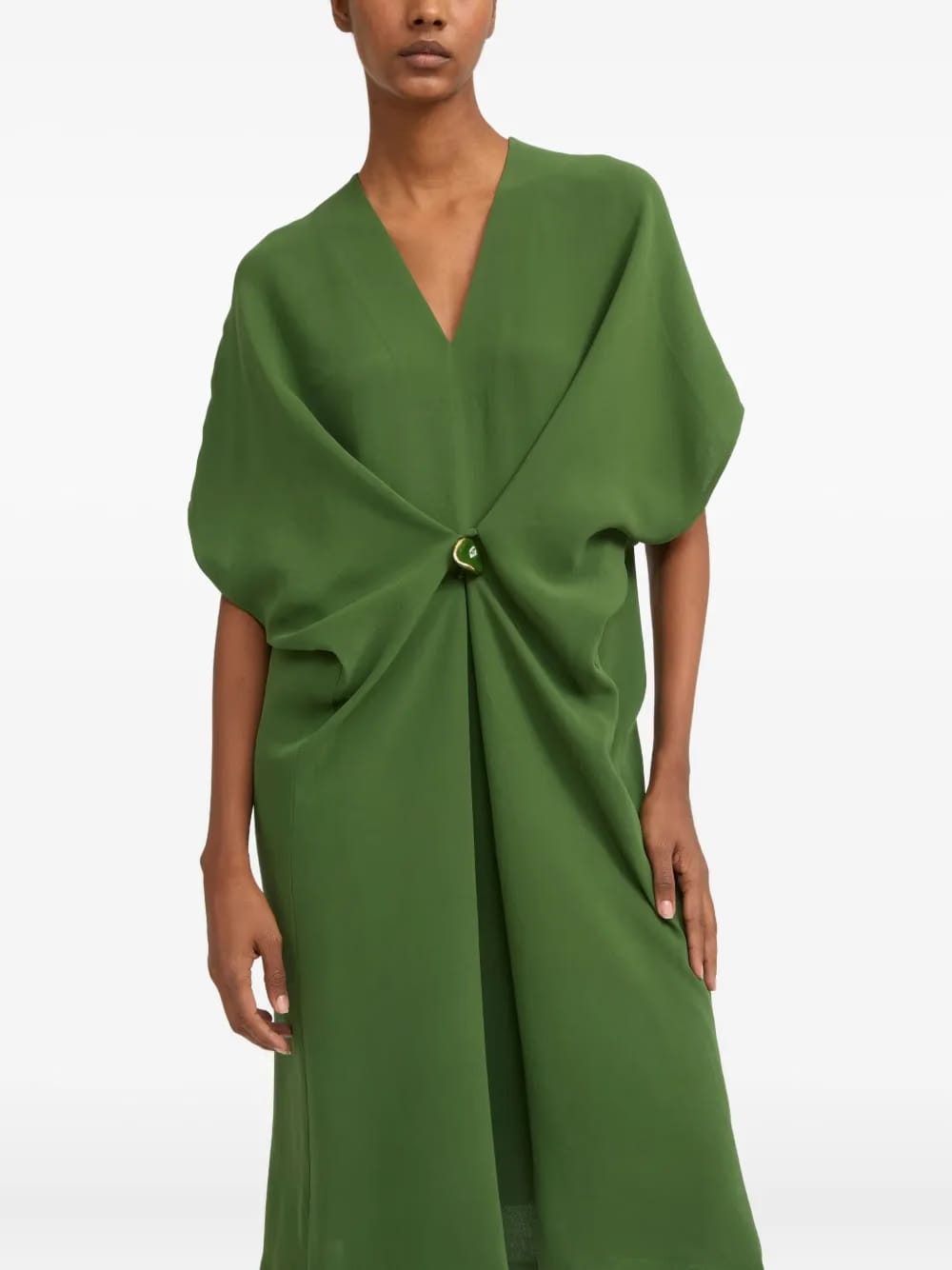 draped twist-front midi dress