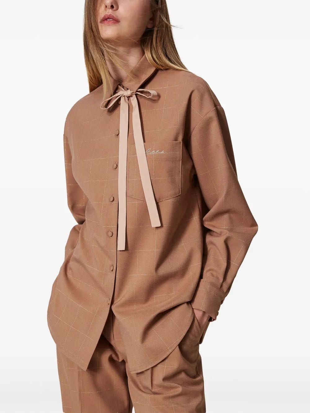 lurex-embellished checked shirt