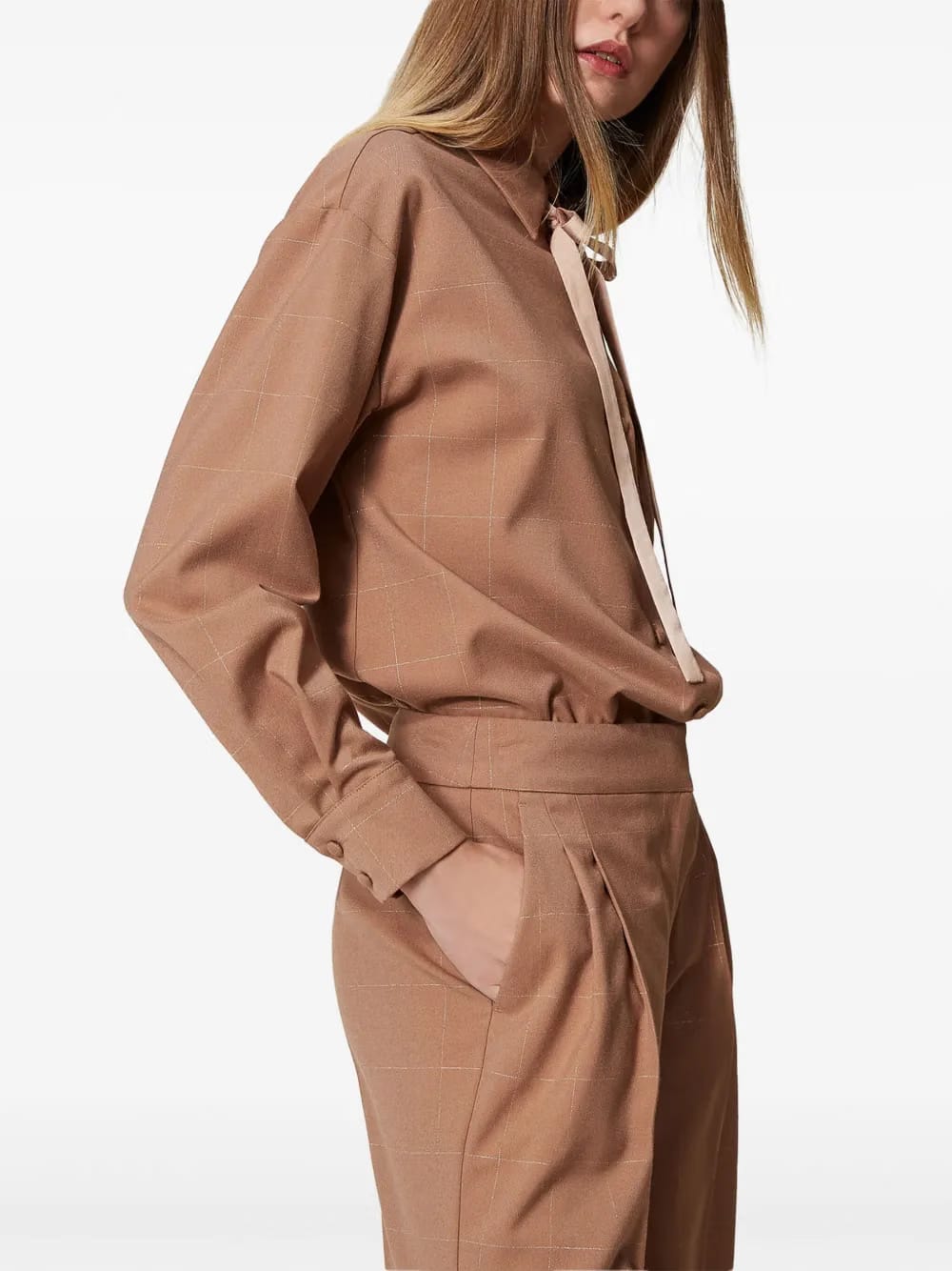 lurex-embellished checked shirt