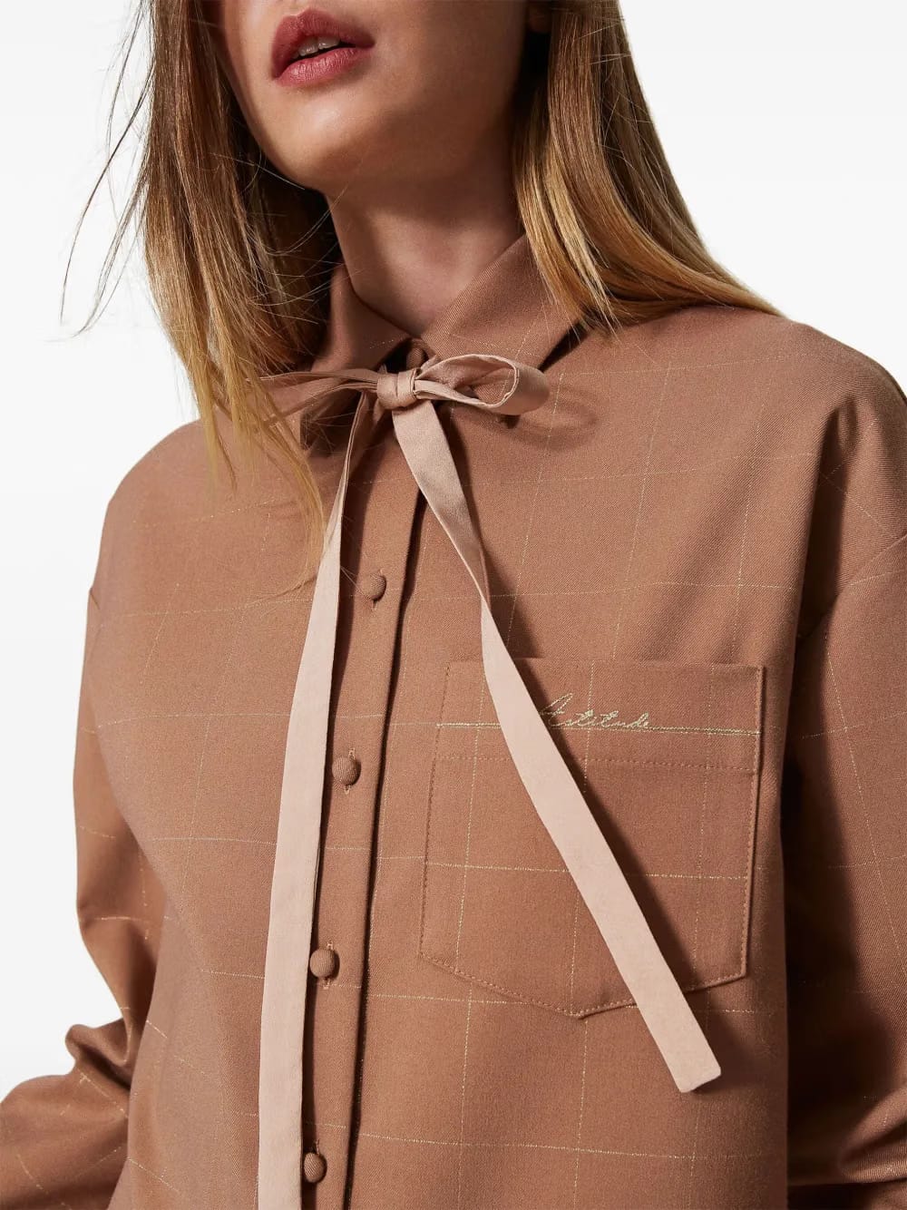 lurex-embellished checked shirt