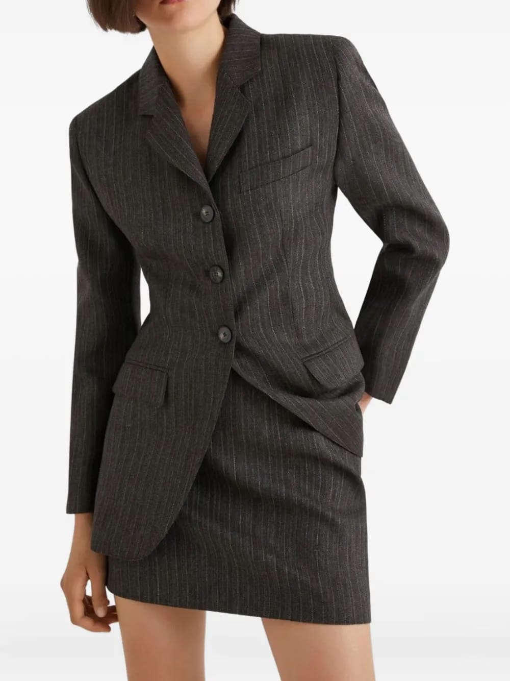 pinstripe buttoned blazer