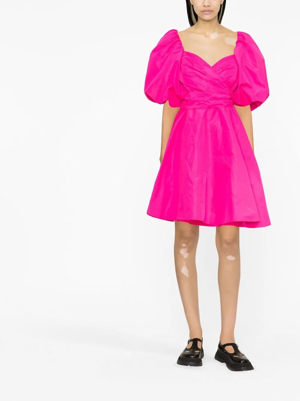 puff-sleeve flared dress