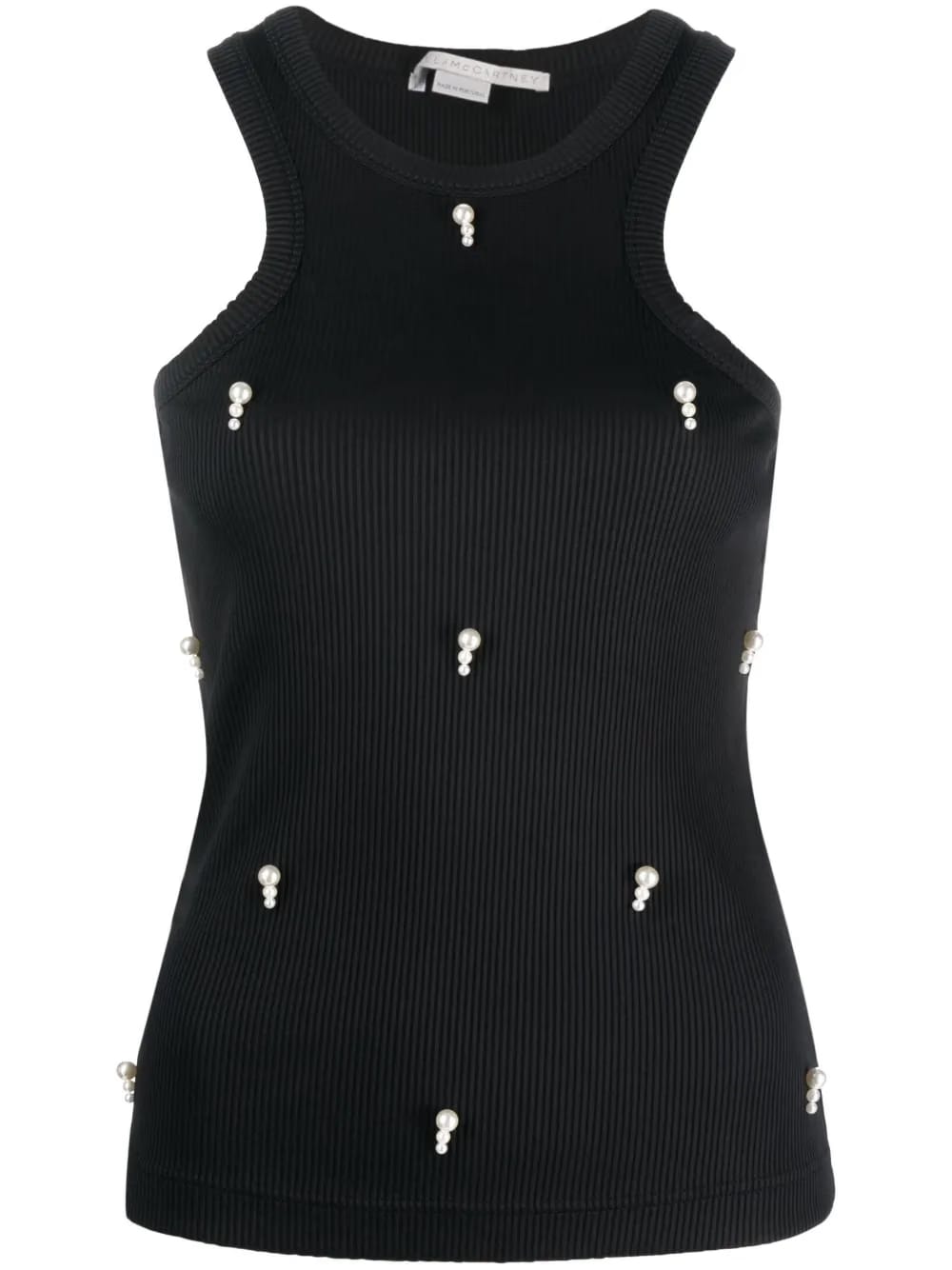pearl-embellished ribbed tank top