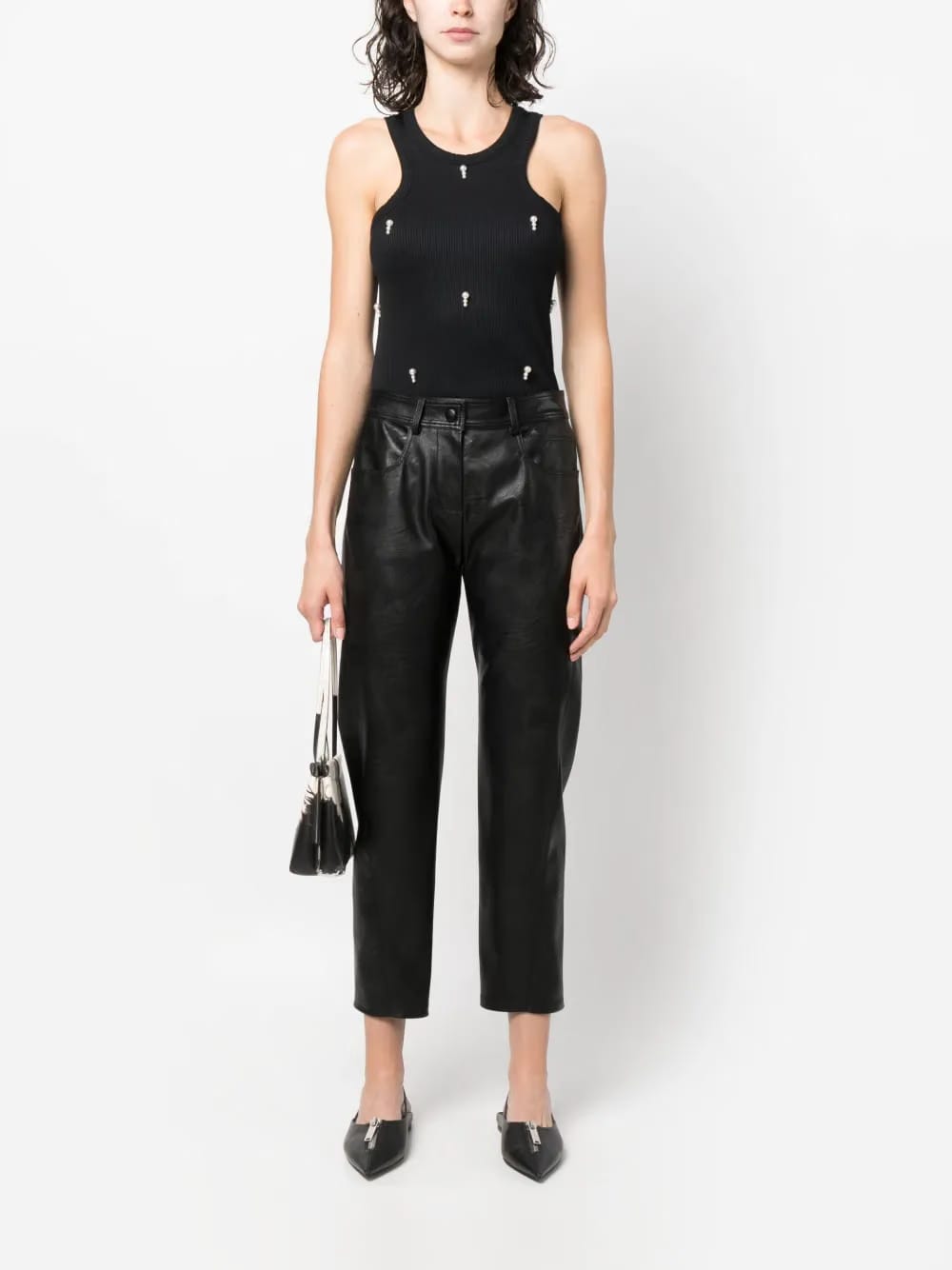 pearl-embellished ribbed tank top