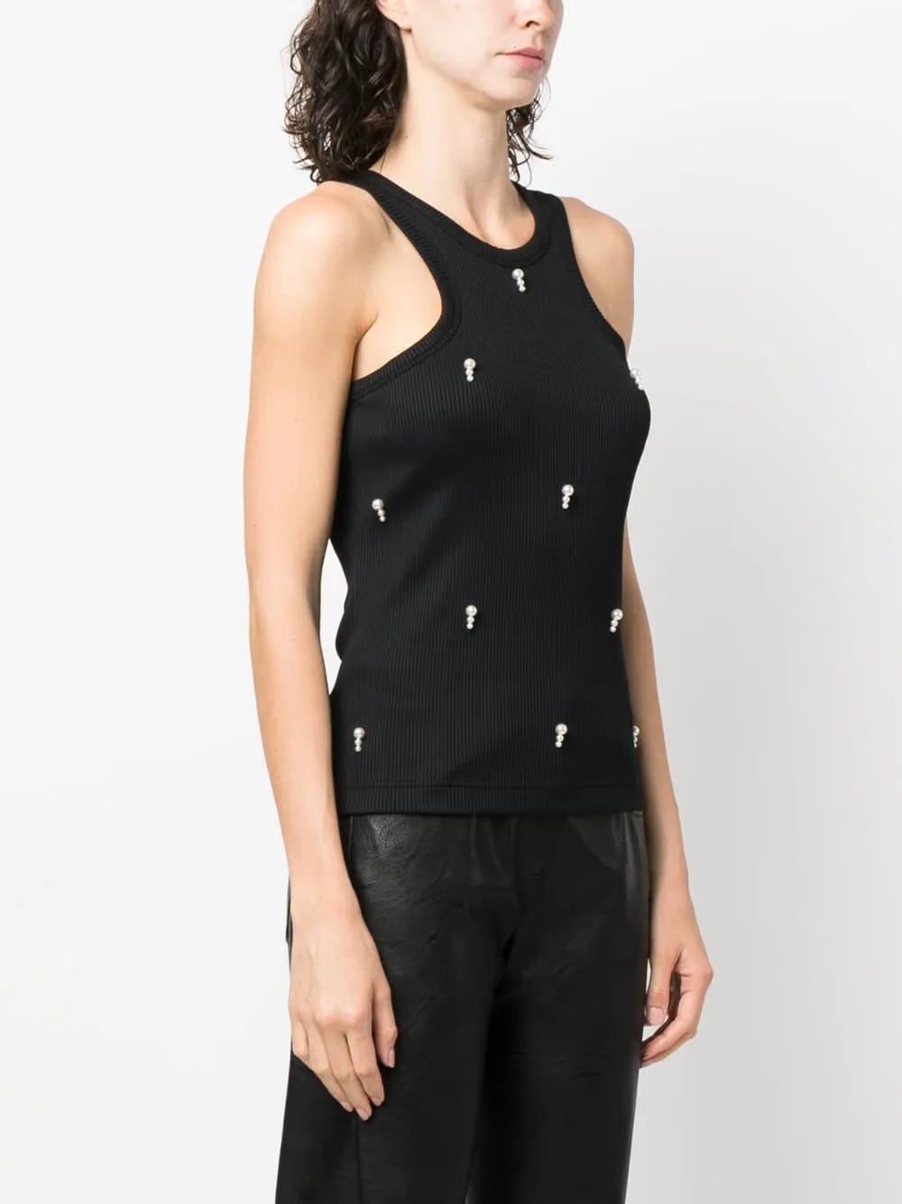 pearl-embellished ribbed tank top