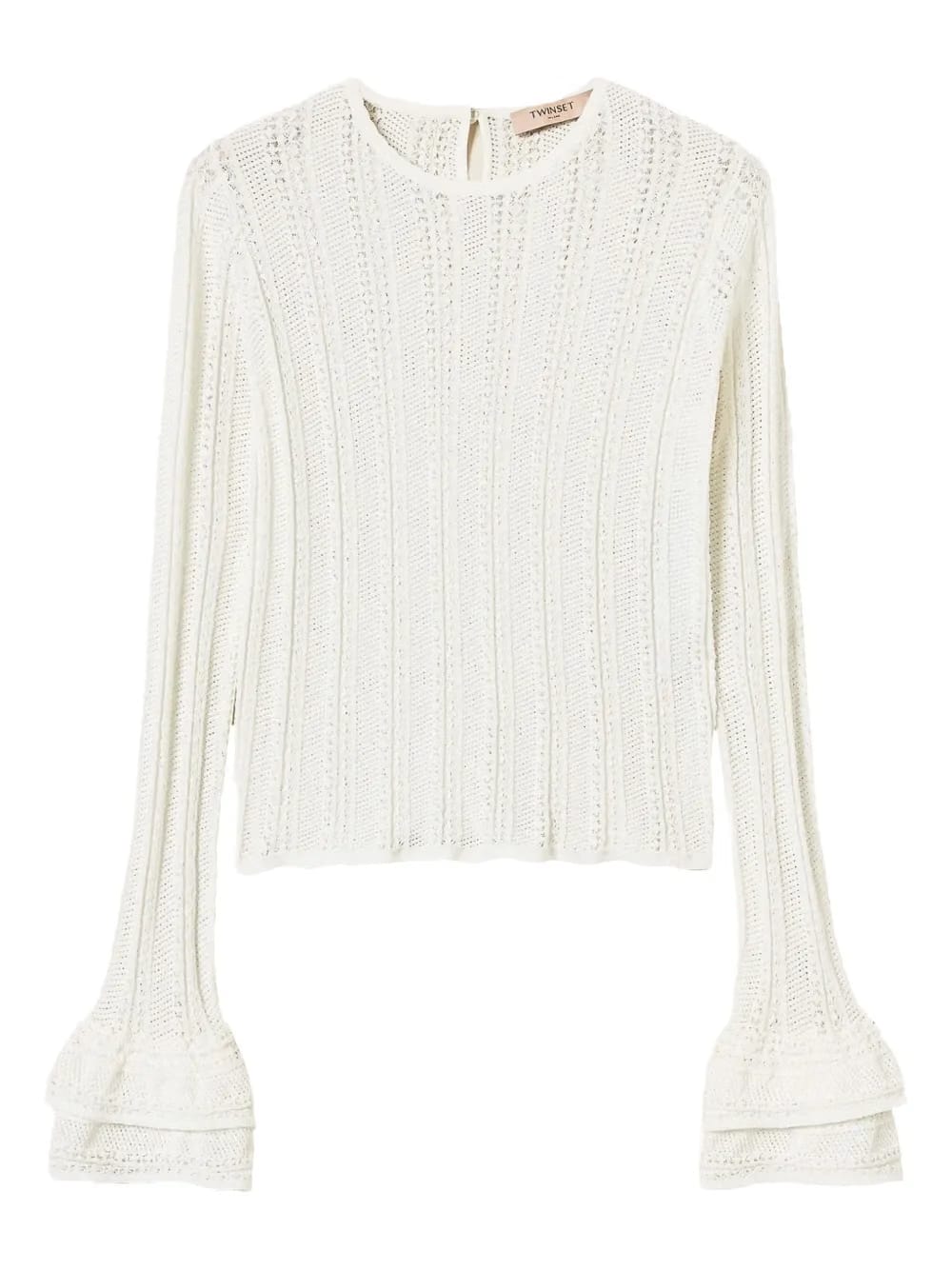 ruffled open-knit top