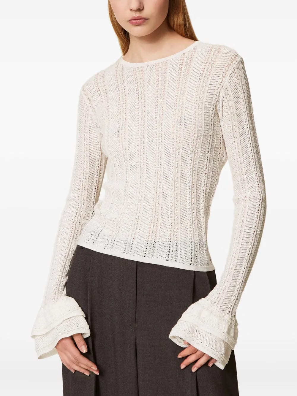 ruffled open-knit top