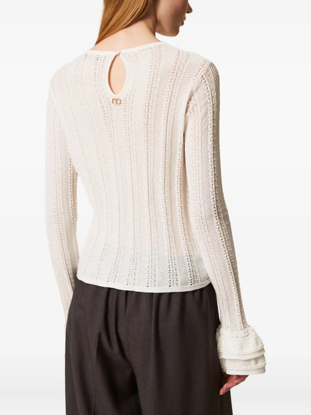 ruffled open-knit top