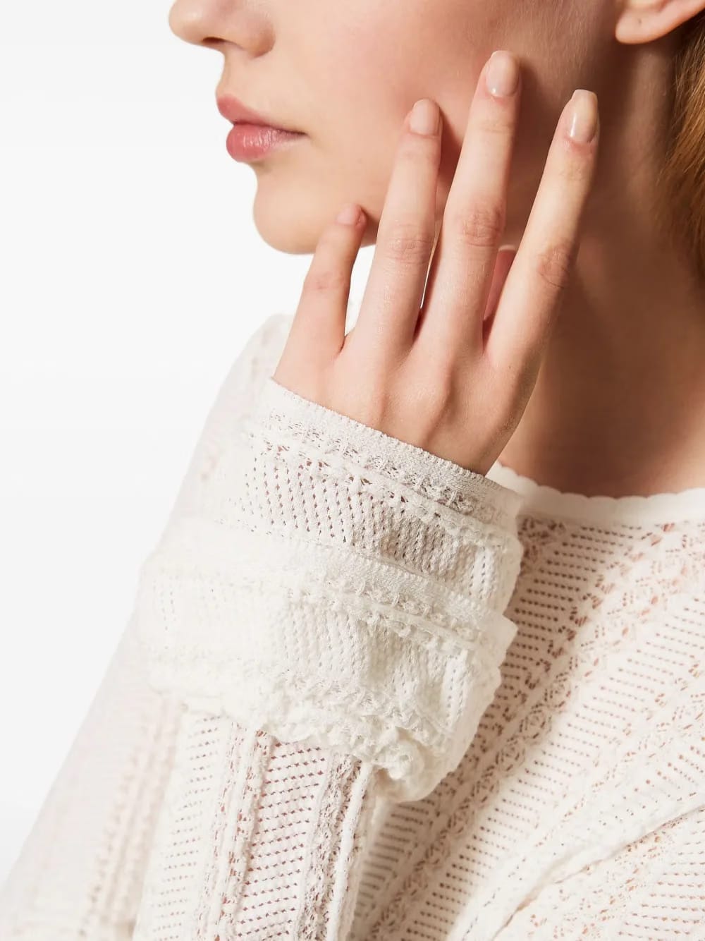 ruffled open-knit top