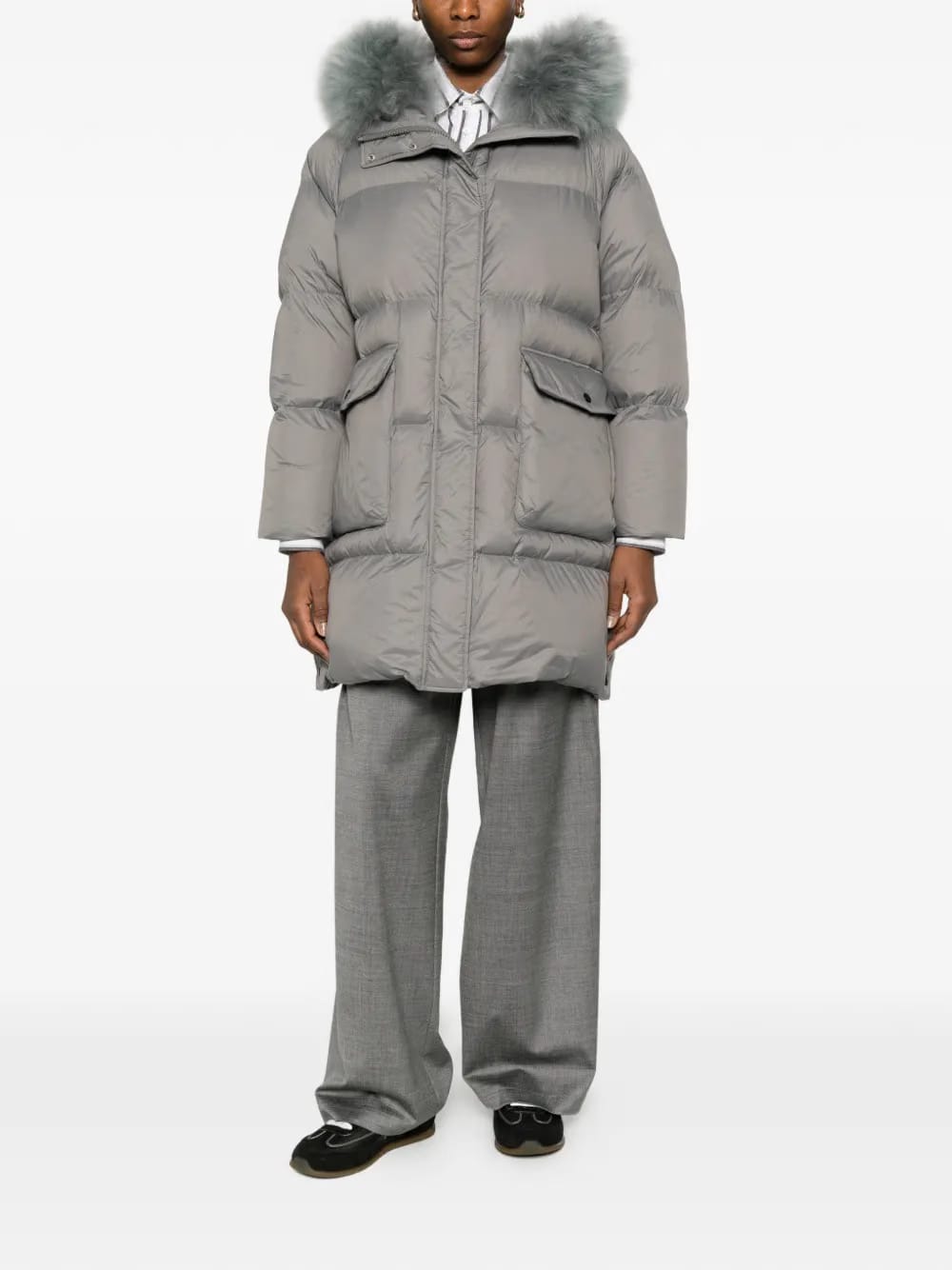 shearling trimmed down coat